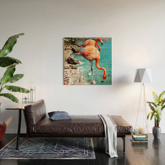 83 Oranges Flamingos on the Beach Wildlife Wood Wall Mural