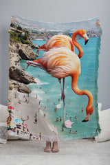 83 Oranges Flamingos on the Beach Wildlife Throw Blanket