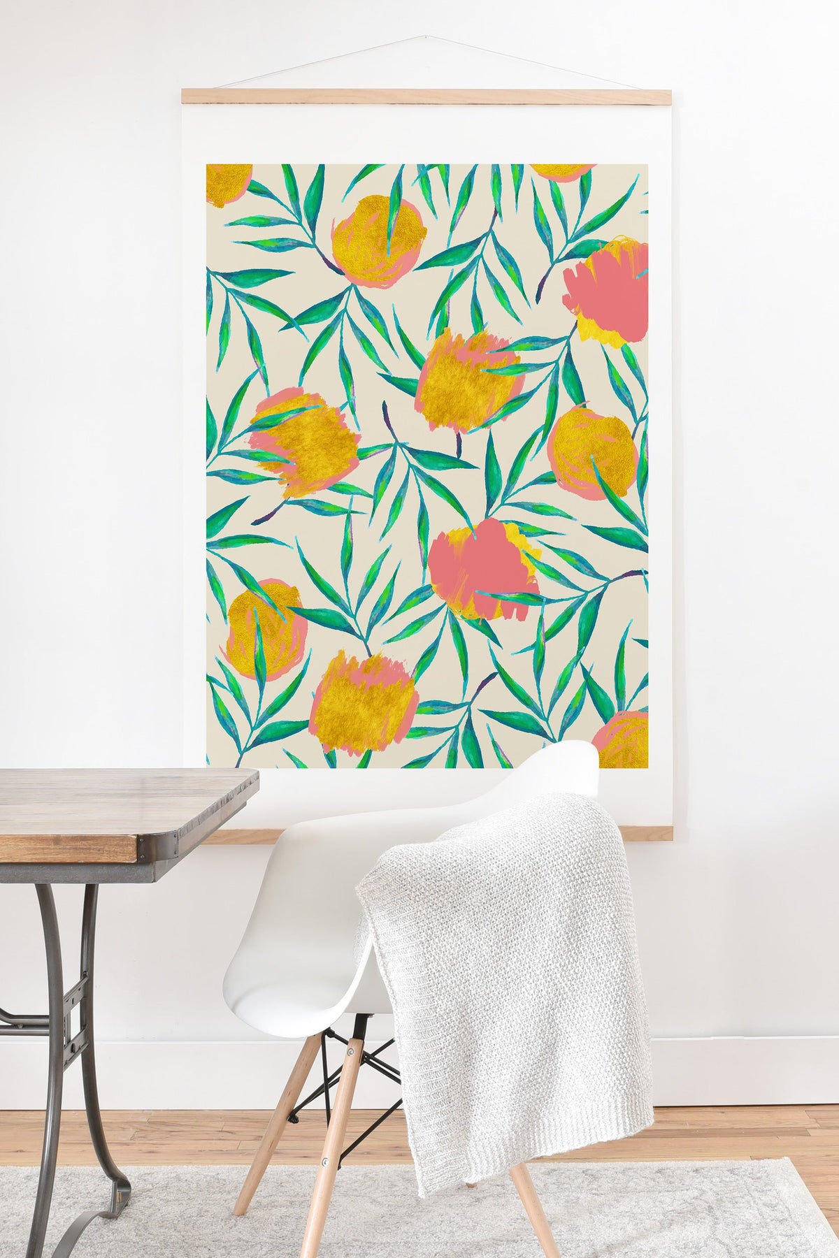 83 Oranges Floral Blush Gold Art Print And Hanger