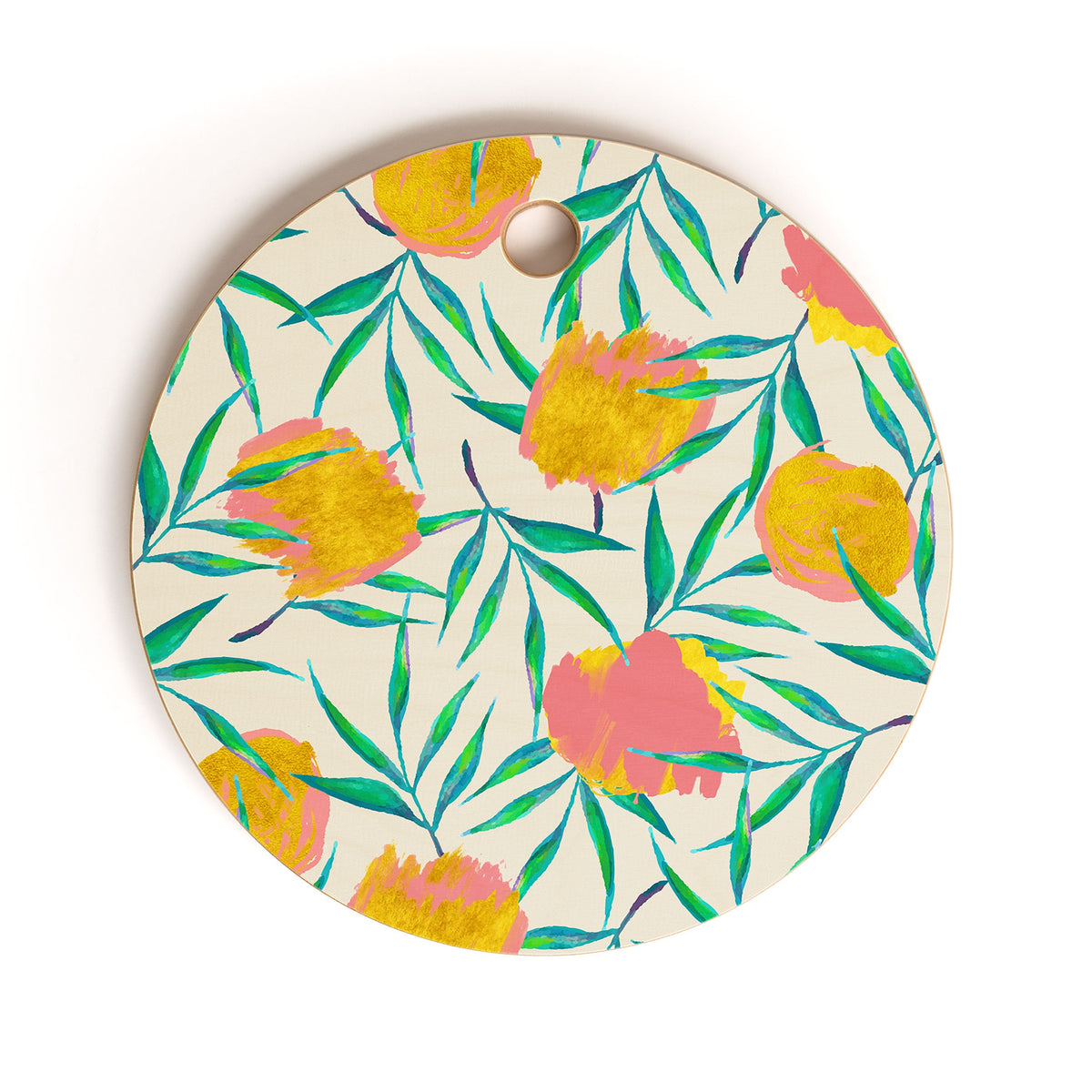 83 Oranges Floral Blush Gold Cutting Board Round
