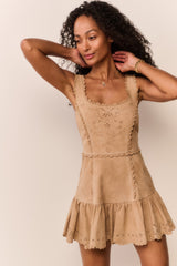 Chrysanthe Suede Eyelet Mini Dress