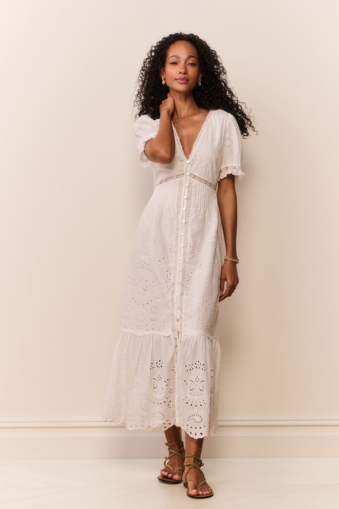 Tarragon Cotton Bandana Eyelet Midi Dress