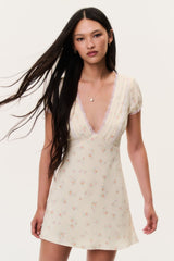 Yasmin Floral Lace-Trimmed Mini Dress