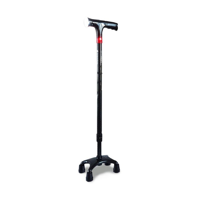 AgeGracefully Carbon Fiber Quad Cane Essential Handle with Manual Alarm / Small Quad