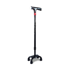 AgeGracefully Carbon Fiber Quad Cane Essential Handle with Manual Alarm / Small Quad