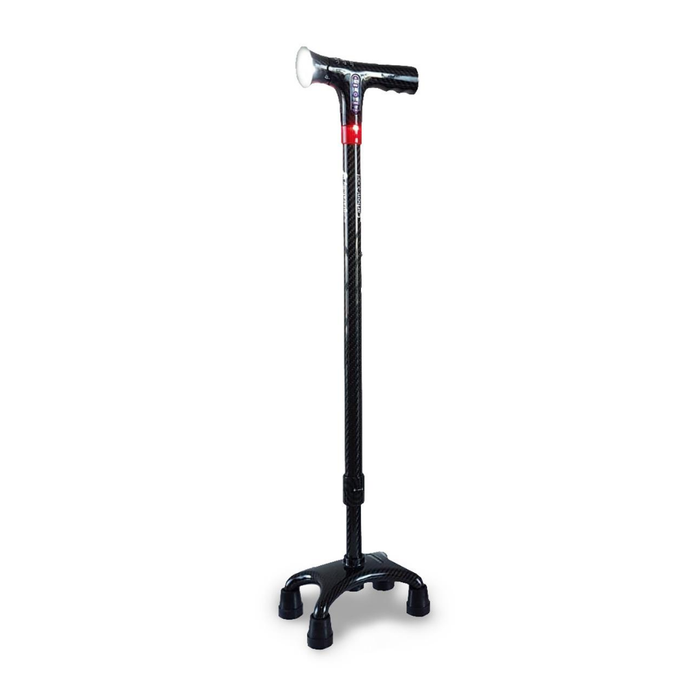 AgeGracefully Carbon Fiber Quad Cane MP3 Auto Alarm Handle / Small Quad