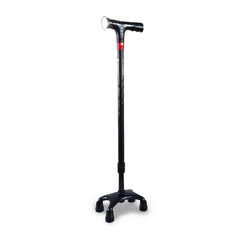 AgeGracefully Carbon Fiber Quad Cane MP3 Auto Alarm Handle / Small Quad